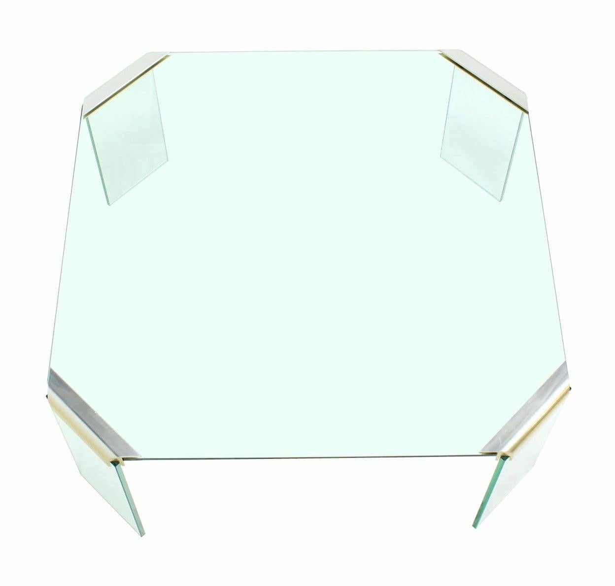 EstablishedLines Large Square Cut Corners Style Glass Top & Legs Brass Joint Coffee Table
