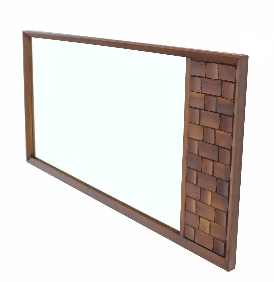 EstablishedLines Large MId Century Carved Walnut Frame Mirror with Solid Walnut Carved Panel MINT