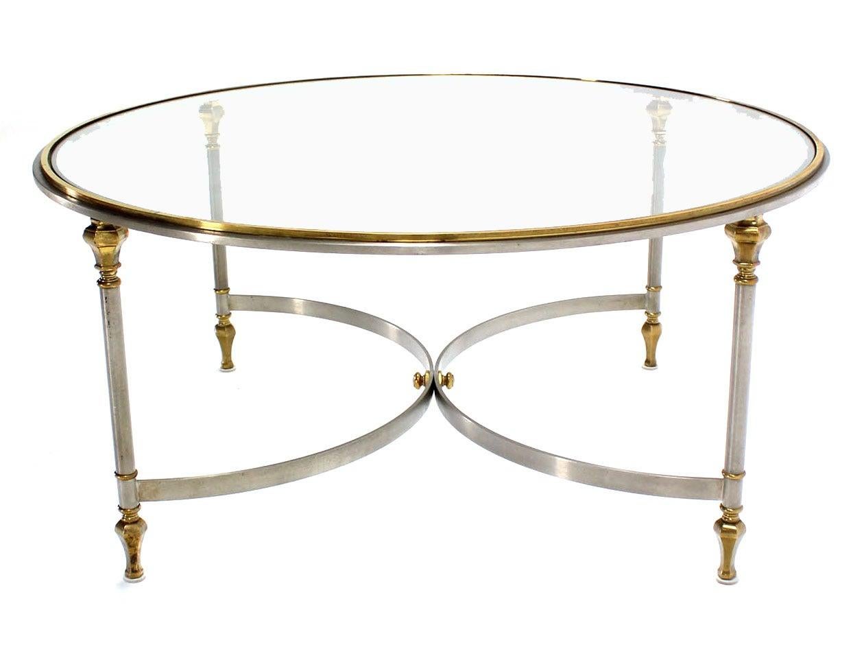 EstablishedLines Italian Mid Century Modern Round Chrome Brass Glass Top Center Coffee Table MINT