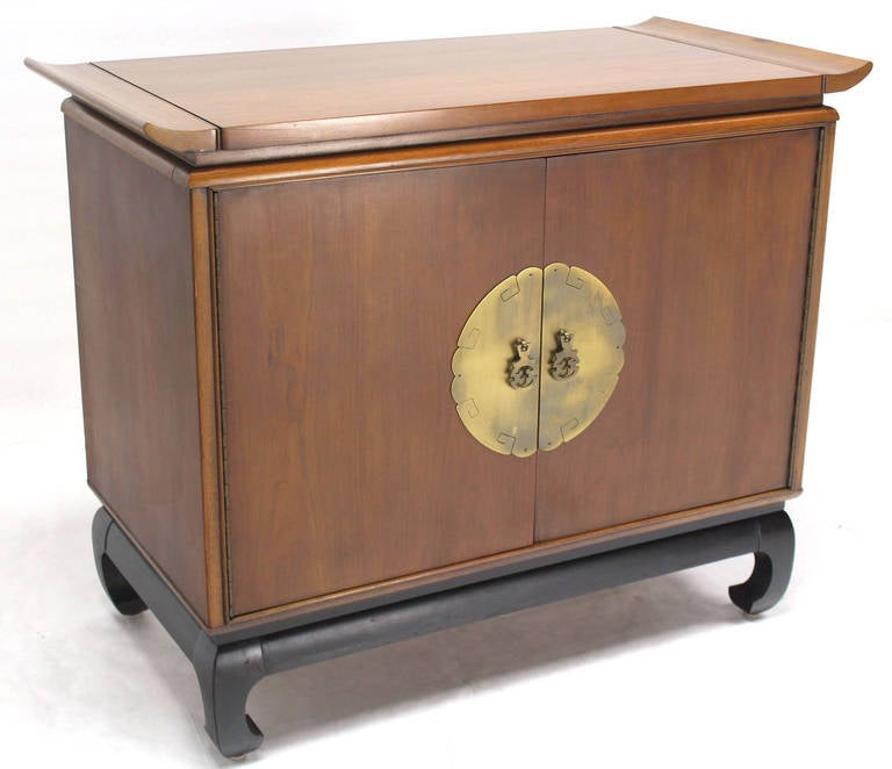 EstablishedLines Oriental Mid Century Modern Black Lacquer Base Modern Walnut Server Cabinet MINT