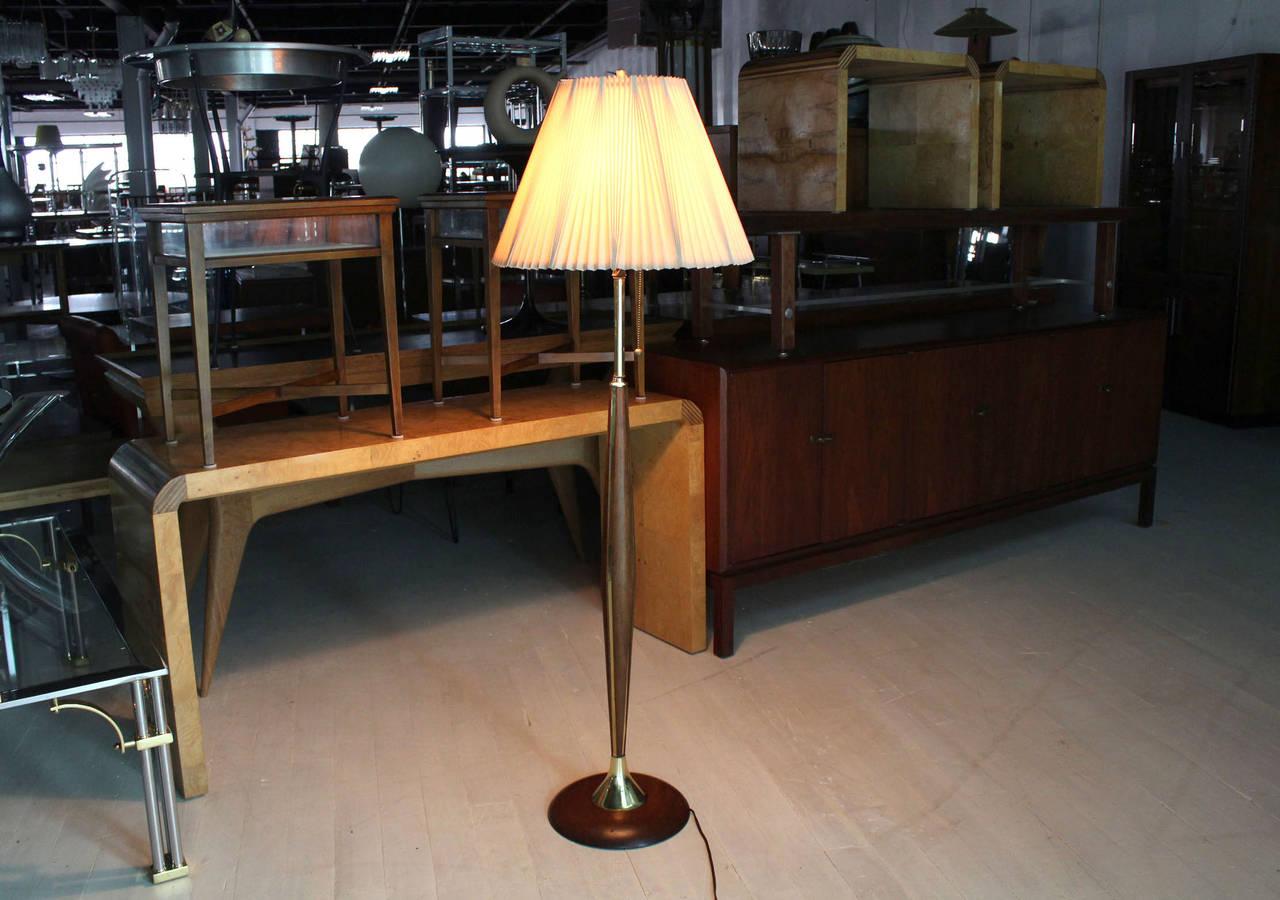 EstablishedLines 1970's Round Solid Oiled Walnut Brass Trims Base Mid Century Modern Floor Lamp
