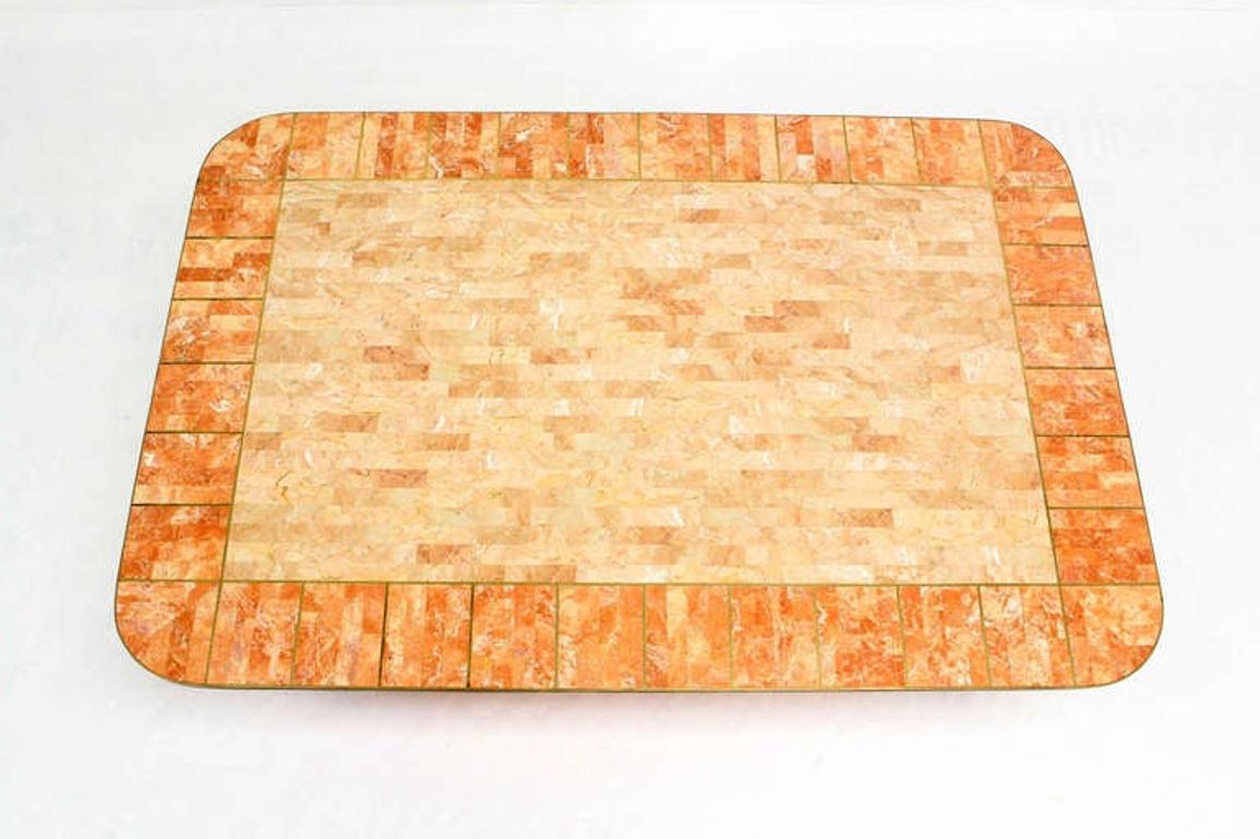 EstablishedLines Maitland Smith Tessellated Stone Brass Mid Century Modern Rectangle Coffee Table