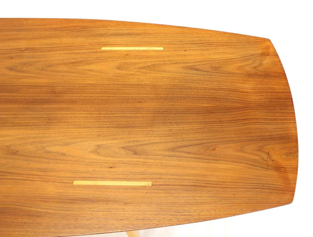 Boat Shape Light Walnut Tapered Birch Exposed Leg Tenon Coffee Table Mid Century