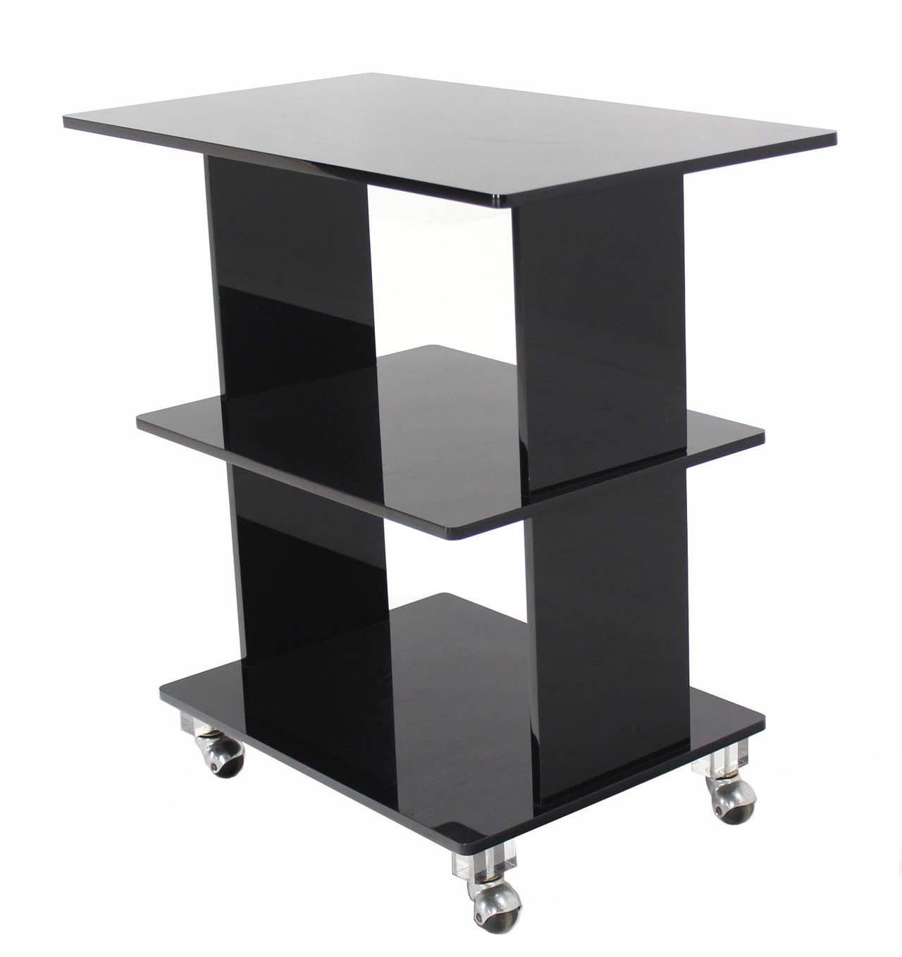 EstablishedLines Smoked Lucite Rolling 3 Level Tier Cart Serving Side End Table Stand on Wheels