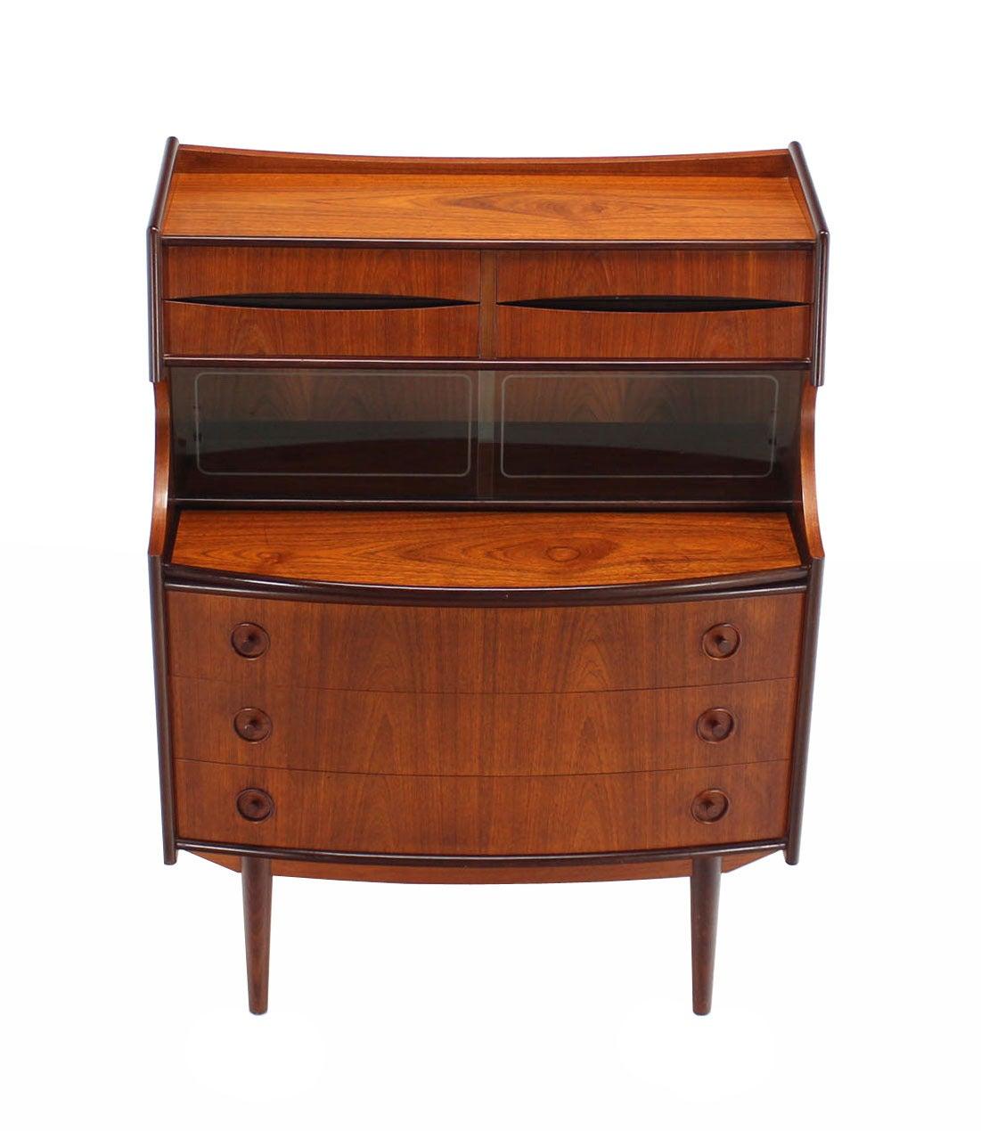 EstablishedLines Danish Teak Pull Out Desk Secretary Desk Bachelor Chest Bookcase Bow Front MINT!