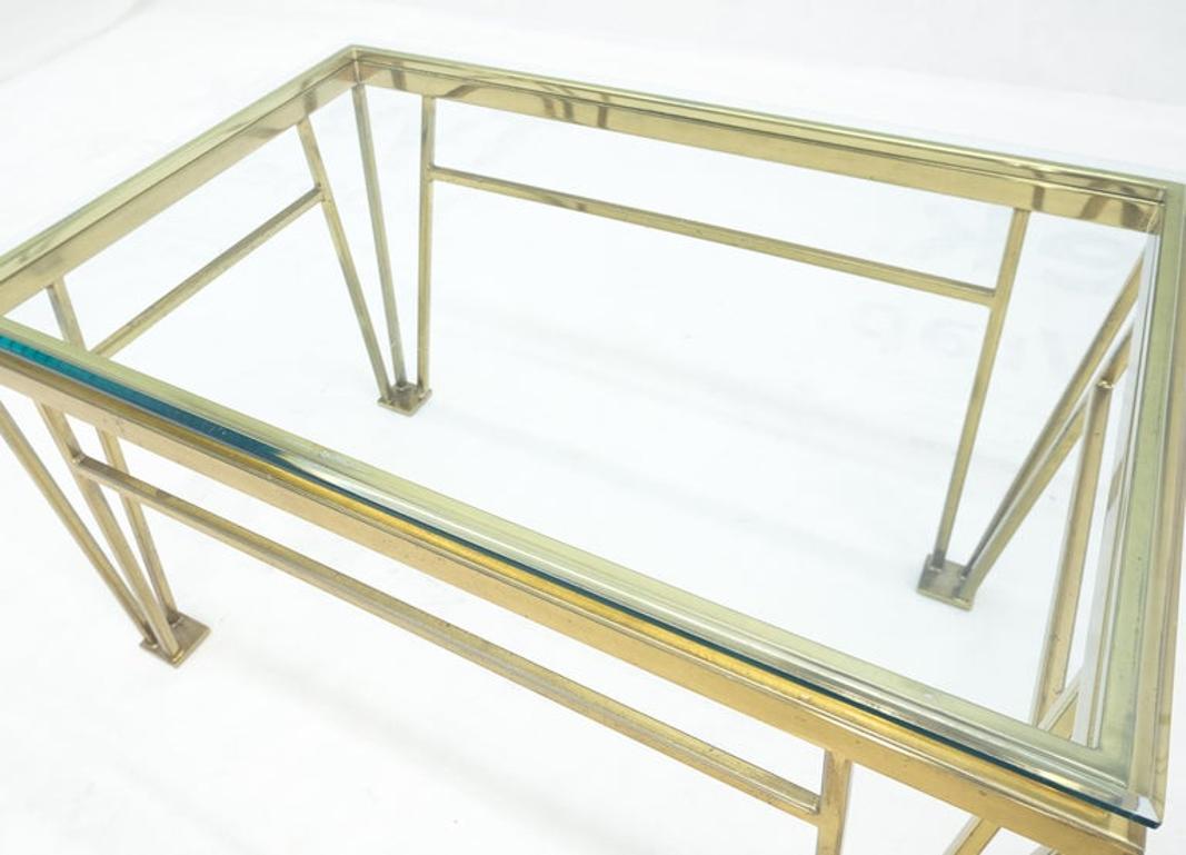 EstablishedLines Geometric Frame Style Legs Rectangular Brass Plated Side Table w/ Glass Top