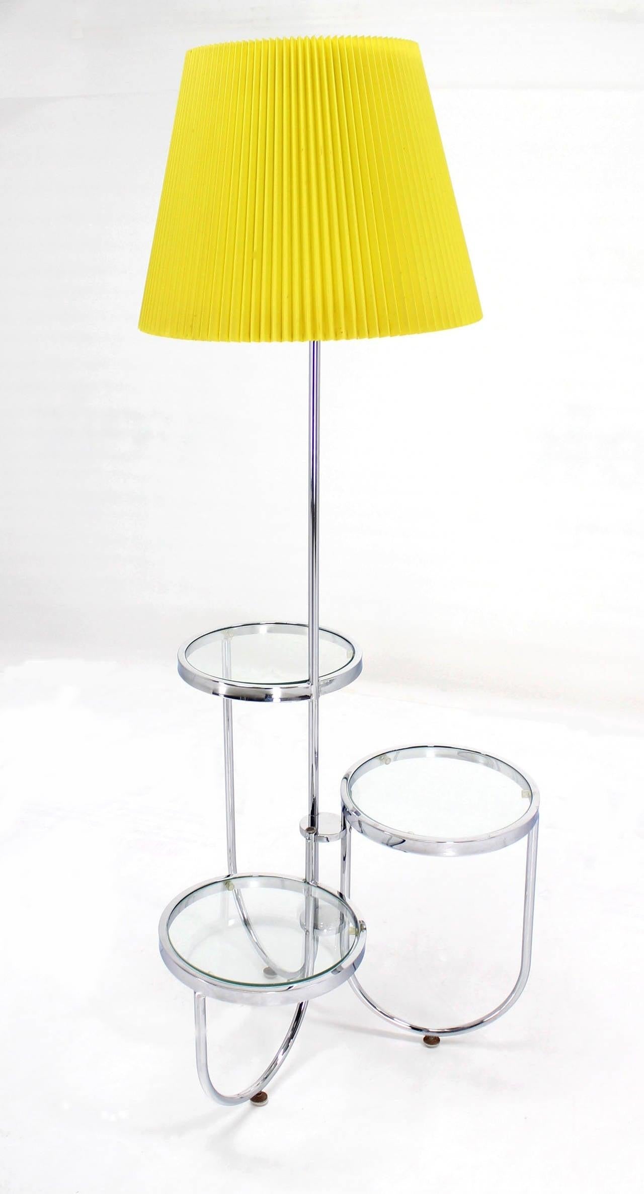 Mid Century Modern Chrome Base Floor Lamp w/ Three Circular Built Stand Tables
