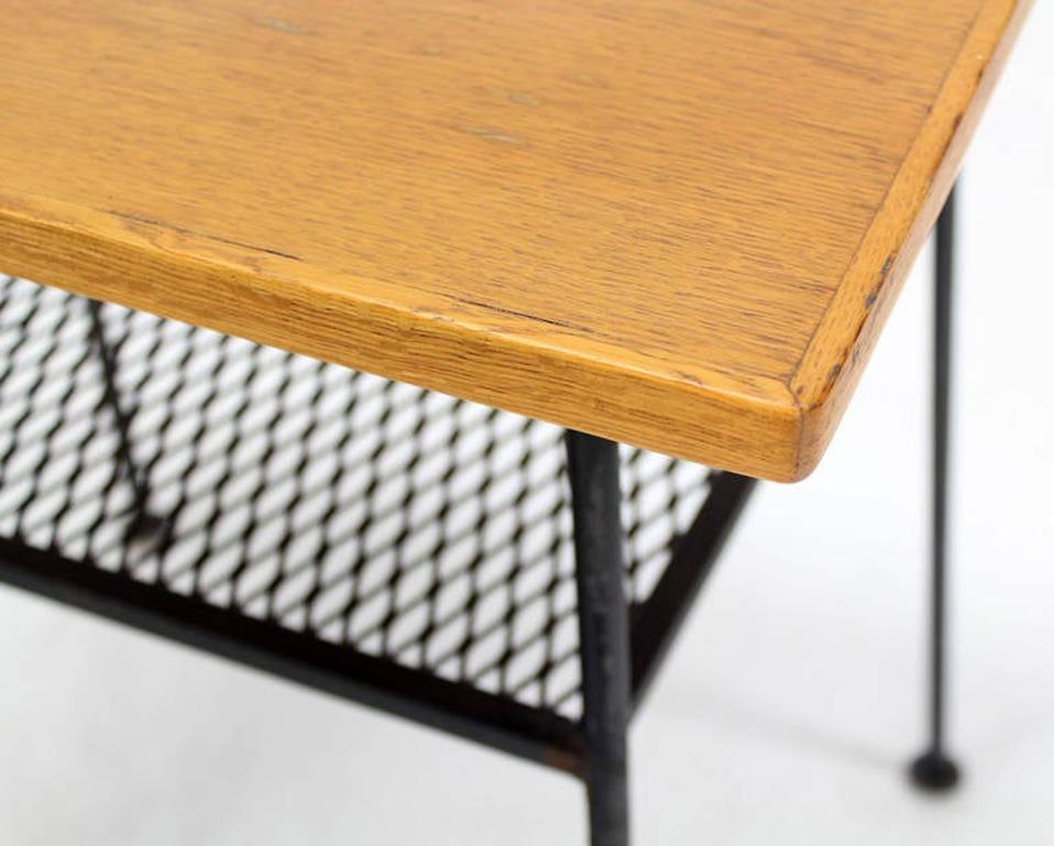 EstablishedLines Mid Century Modern Mesh Shelf Wire Legs Side or End Lamp Occasional Table Stand