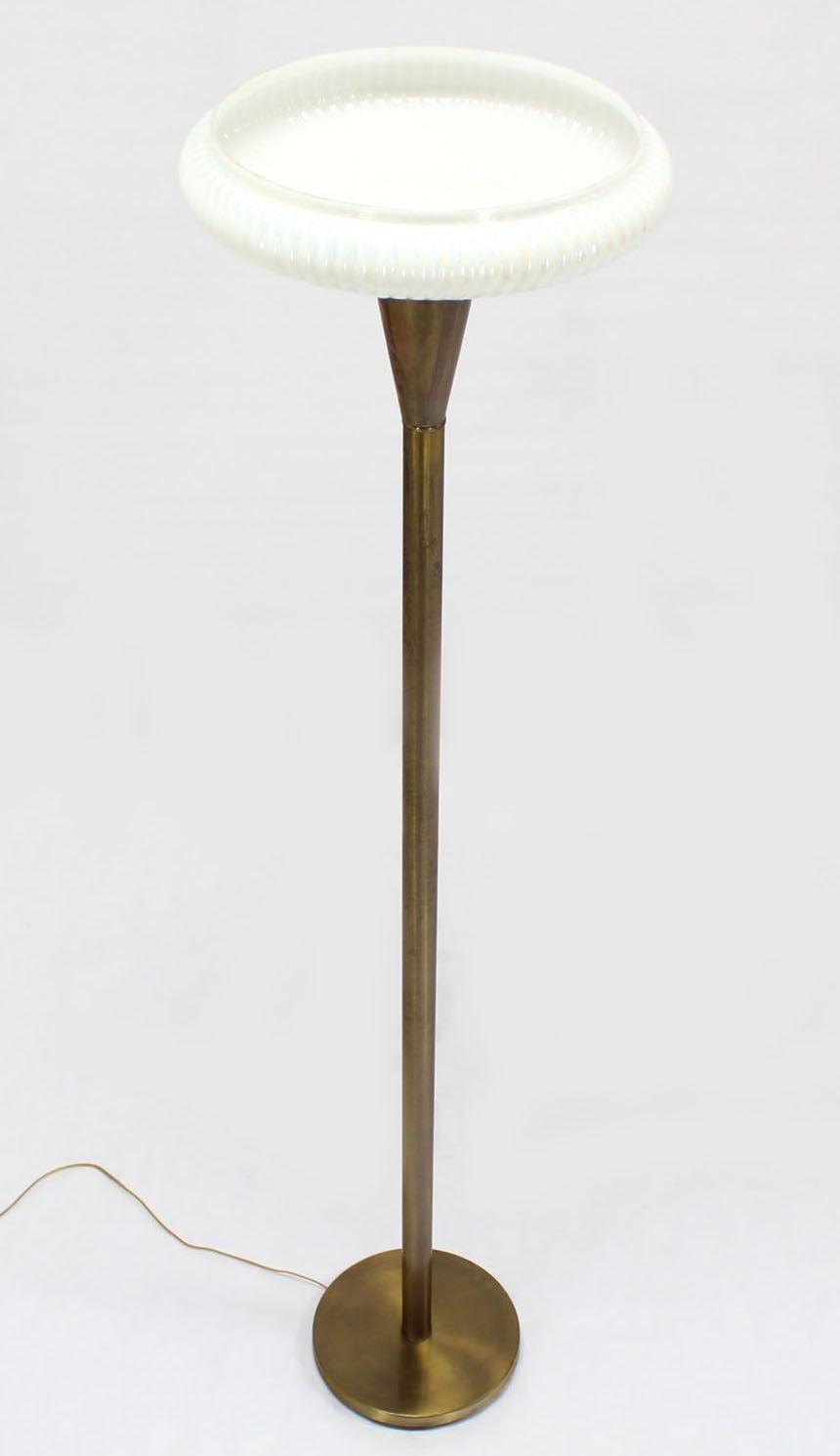 Brass Base with Iridescent Shell Scallop Edge Shade Floor Lamp Torchere MINT!