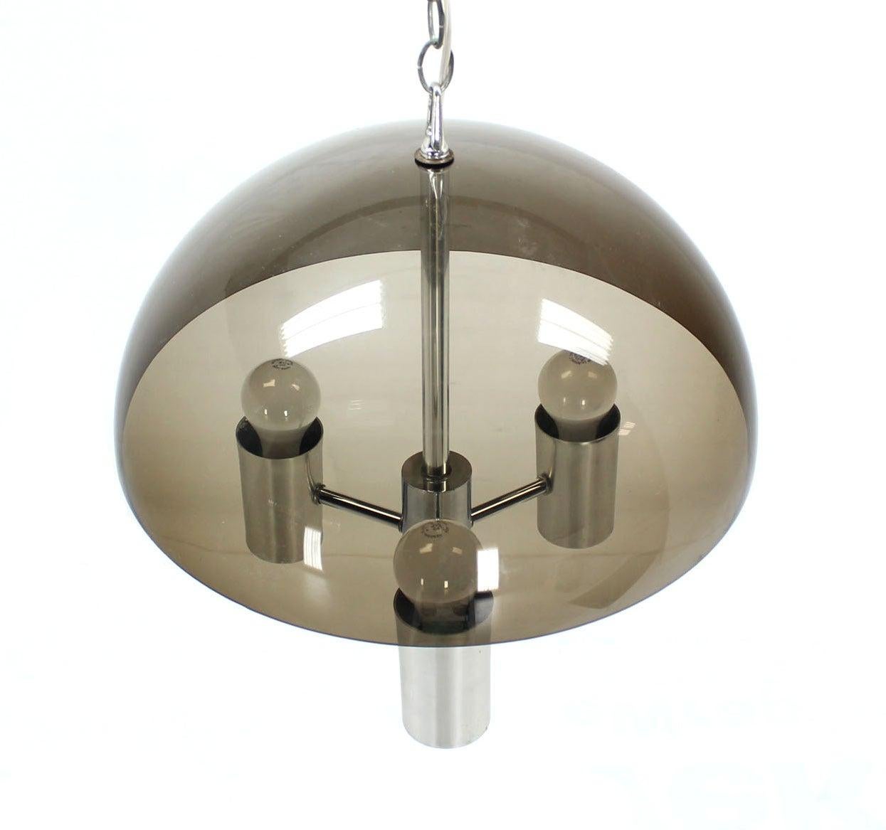 EstablishedLines Smoked Lucite Dome Shape Shade Chrome Mid Century Modern 3 Bulb Light Fixture