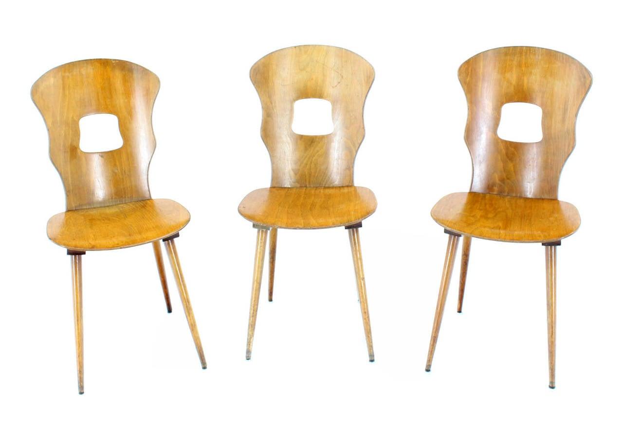 Set of Three Mid Century Swedish Modern Molded Birch Plywood Chairs Dowels Legs