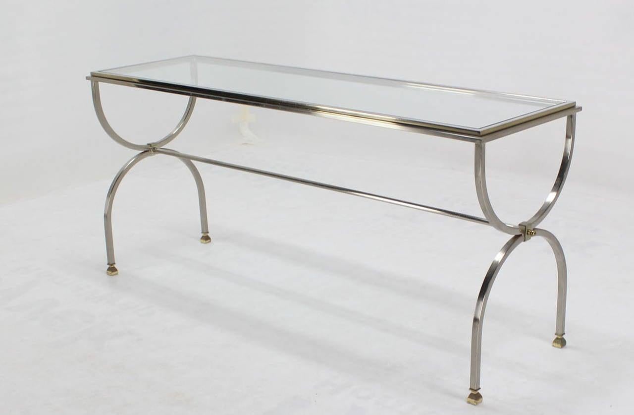 EstablishedLines Chrome Brass U Shape Base Glass Top Long Rectangle Console Sofa Table MINT!