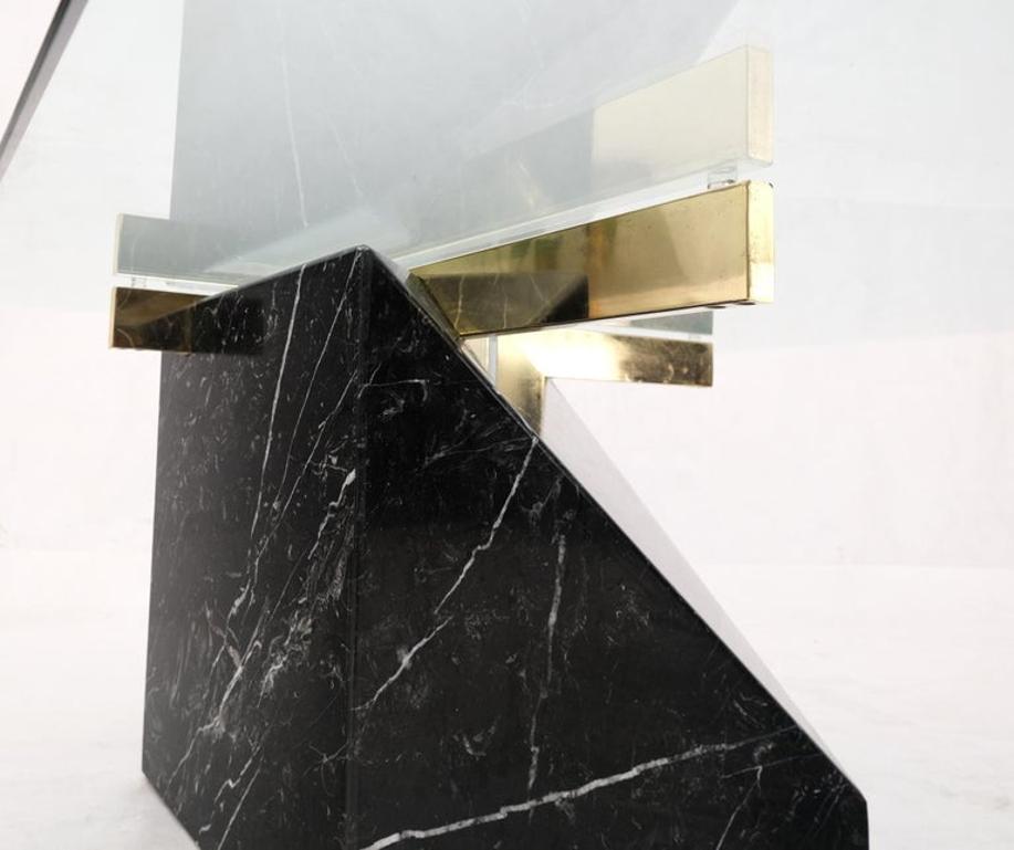 Black Cube Shape Marble Base Brass Stretchers Square Glass Top Coffee Table
