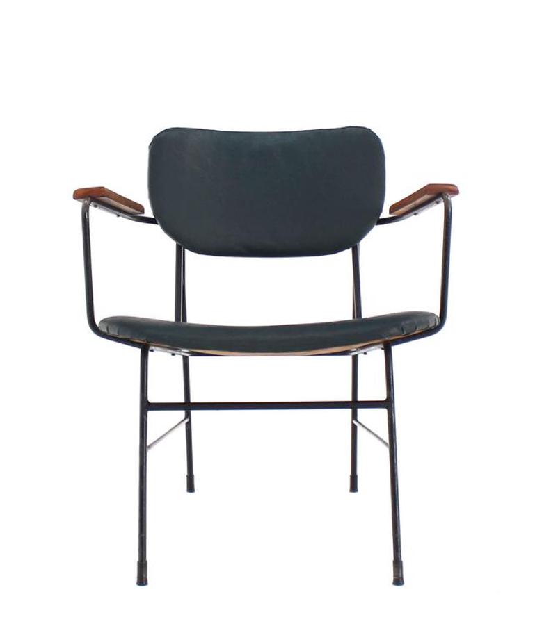 Rare Design Bent Wire Frame Wood Arm Mid-Century Modern Dining Side Chair