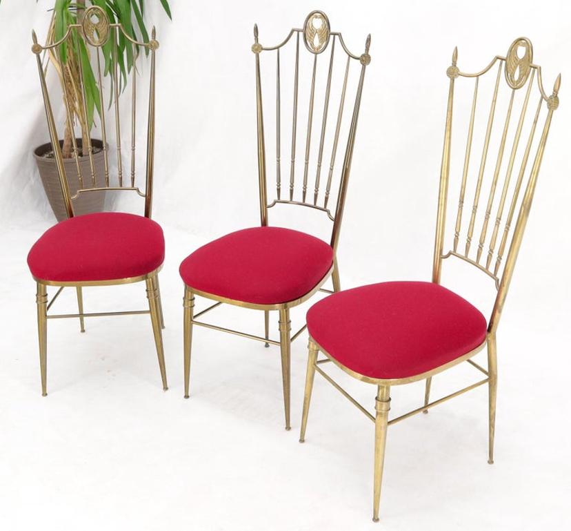 Set of 3 Italian Solid Brass Chiavari Chairs From 1950s New Upholstery