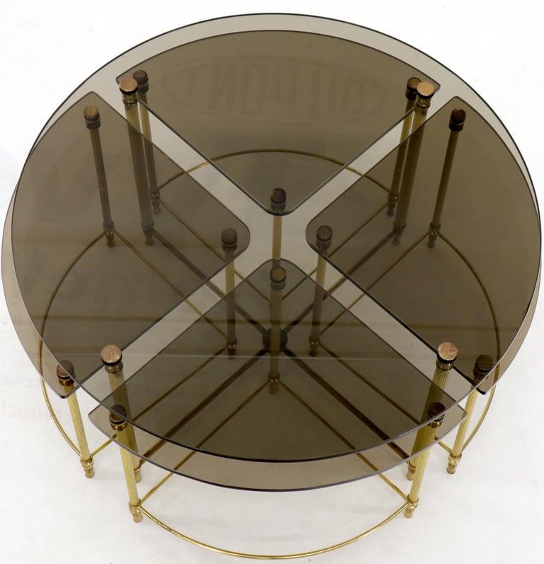 Circular Round Smoked Glass Brass Legs Nesting Coffee Table