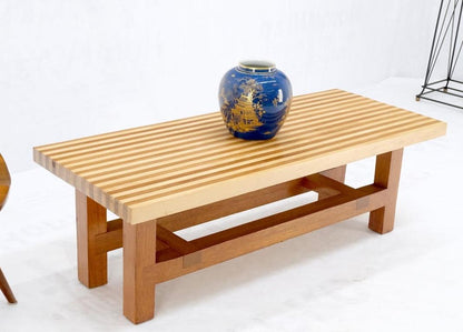 Custom Heavy Mid Century Modern Striped Butcher Block Style Coffee Table Bench