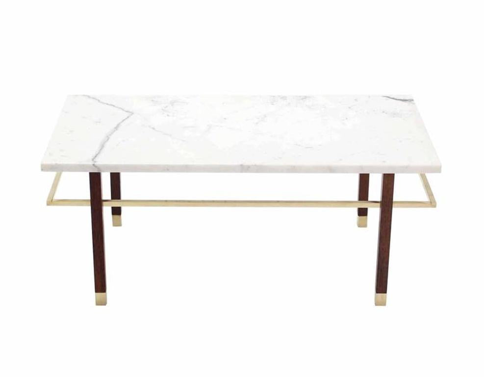Harvey Probber Marble Top Rectangular Coffee Table w/ Brass Rectangular stretche