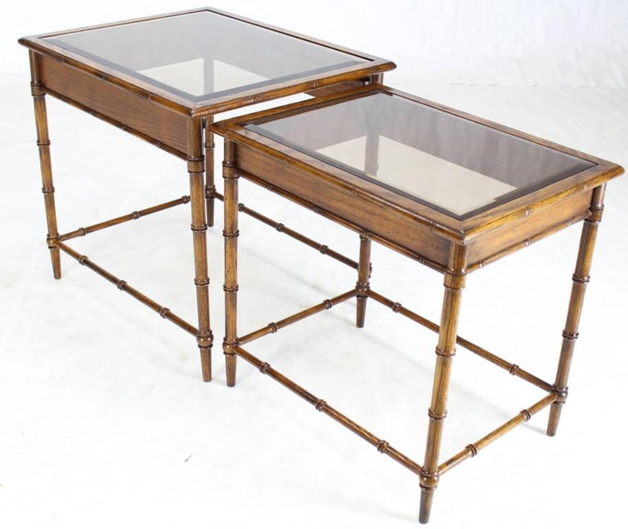 Set of Nesting Faux Bamboo Smoked Glass Top End or Side Tables