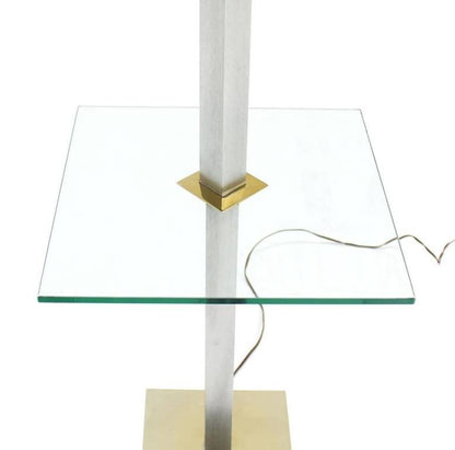 Chrome Brass Glass Table Floor Lamp Square Side Table