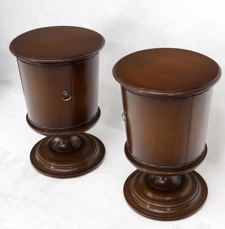Pair of Round Barrel Shape One Door Compartment End tables Night Stands