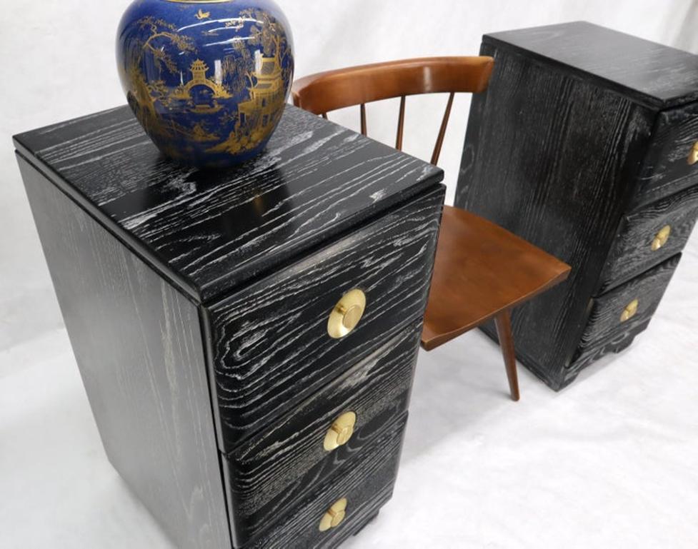 Pair of Three-Drawer Ceruised Oak Nightstands End Tables