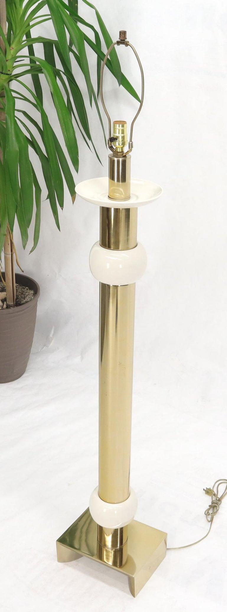 Mid-Century Modern Brass Heavy Bracket Shape Base Floor Lamp