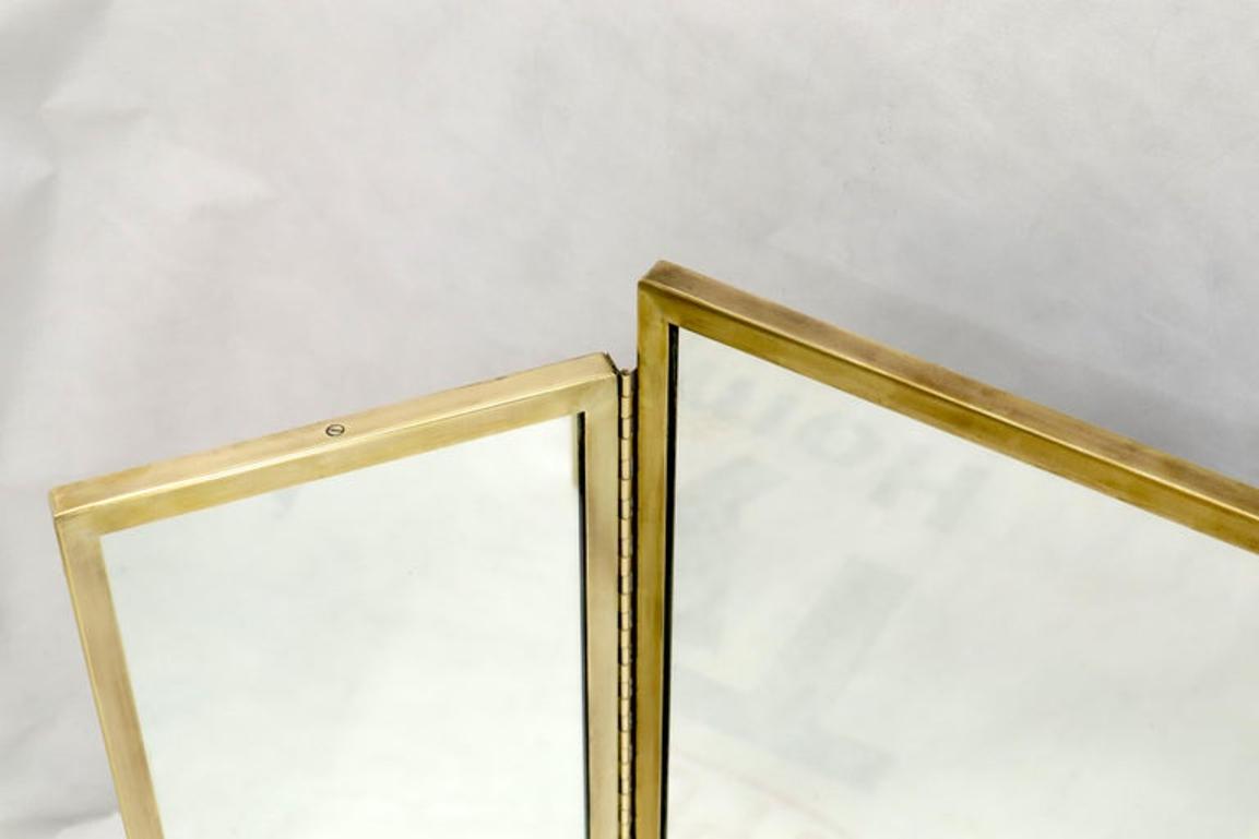 Trifold Brass Wall or Freestanding Dresser Top Mirror