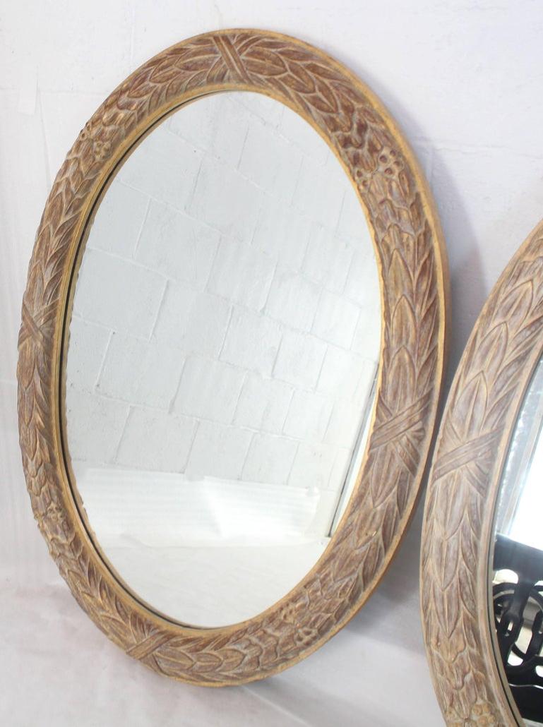 Pair of Medium Large Oval Gold Gild Leaf Pattern Frame Mirrors