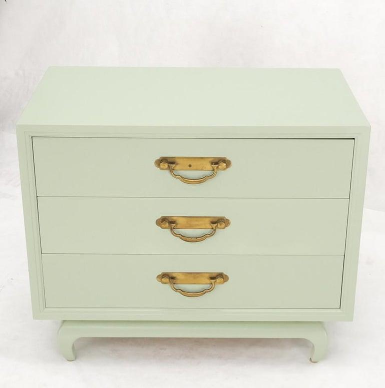 Light Olive Lacquer Oriental Base Legs 3 Drawer Accent Dresser Bachelor Chest