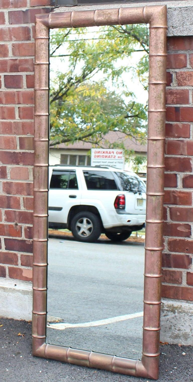 Faux Bamboo Weathered Copper Rectangular Mirror, Mid-Century Modern