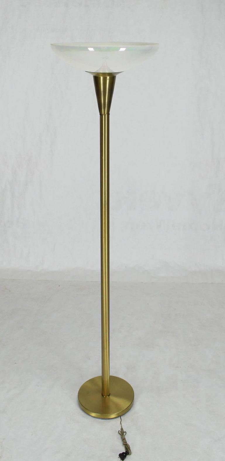 Brass Tall Torchere Floor Lamp Iridescent Shade
