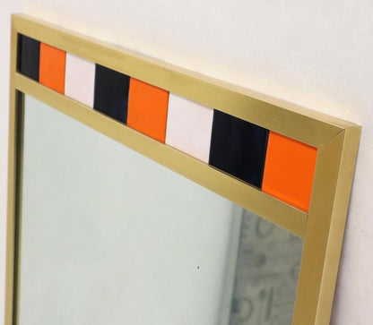 Tall Rectangular Brass and Colored Tiles Frame Wall Hanging Mirror