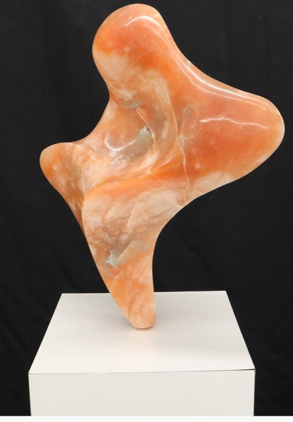 Abstract Carved Onyx Bust Sculpture on Tall Pedestal