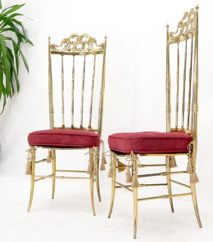 Set of 2 Italian Solid Brass Chiavari Chairs from 1950s Salmon Red Upholstery