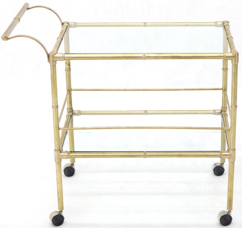 Solid Brass Faux Bamboo Rectangular Shape Two-Tier Serving Cart