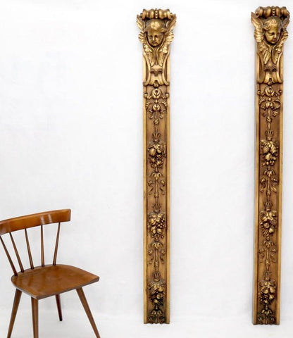 Pair of Door Frame Decoration Mounts Columns Sculptures Gold Cherubs Motive