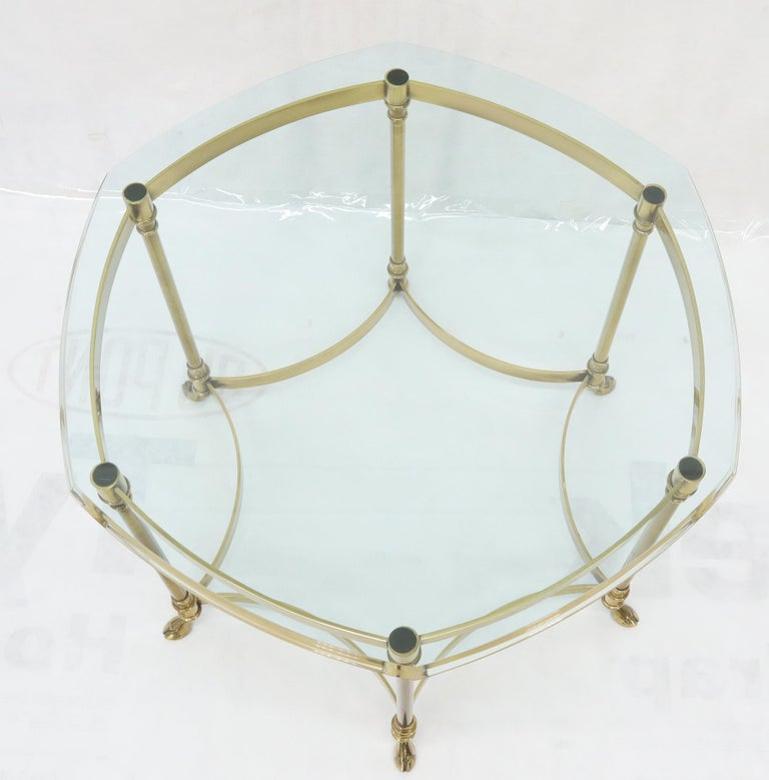 Hexagon Glass Top Brass Base Hoof Feet Italian Side End Table Stand