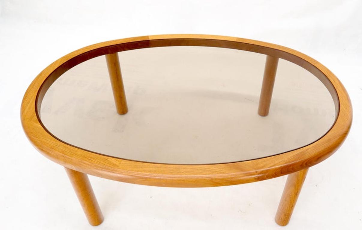 Danish Mid-Century Modern Oval Coffee Table with Smoked Glass Top