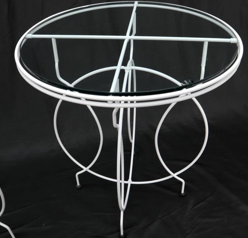 Pair of Midcentury Ice Cream Style Round Folding Cafe Tables Glass Tops