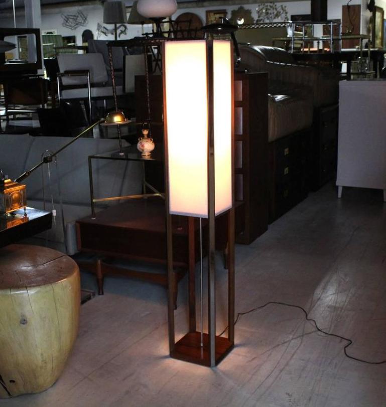 Walnut Square Tower Shape Mid-Century Modern Floor Lamp