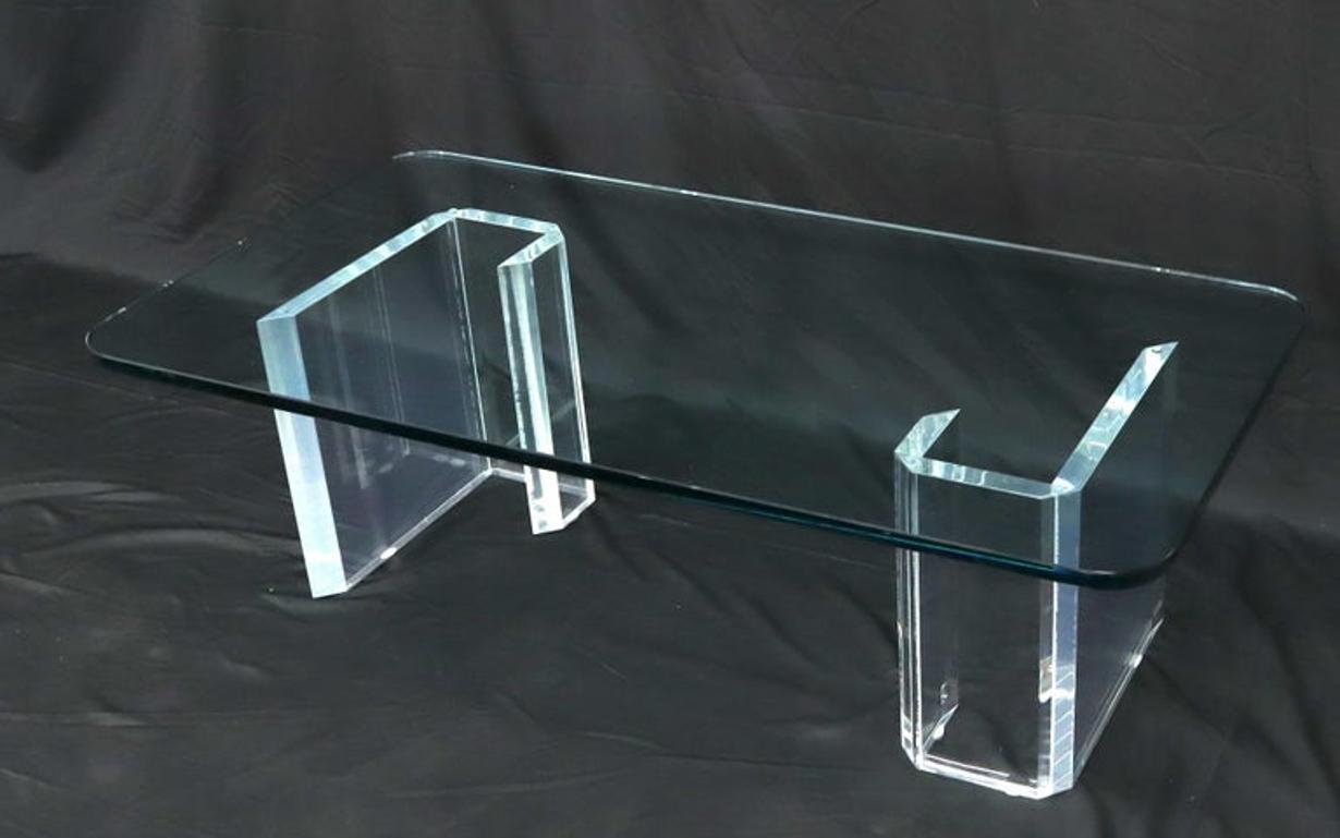 Lucite Base Glass Top Compact Rectangular Coffee Table