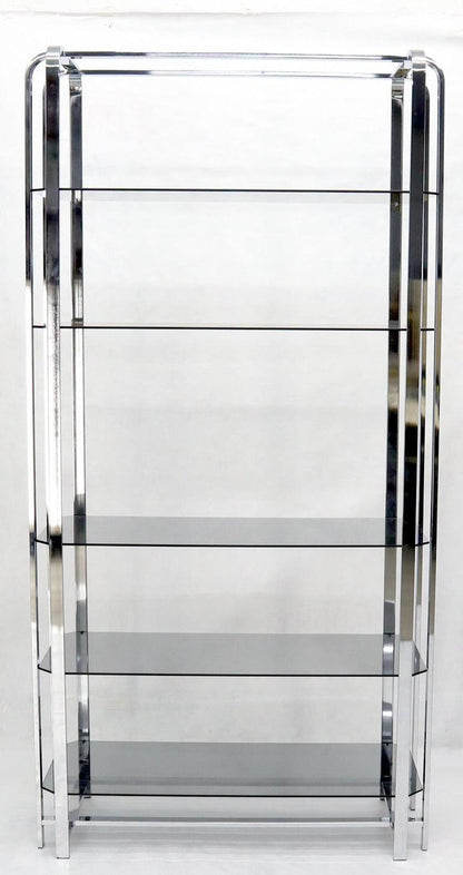 Crome and Smoked Bronze Glass Shelves Tall Display Étagère Vitrine