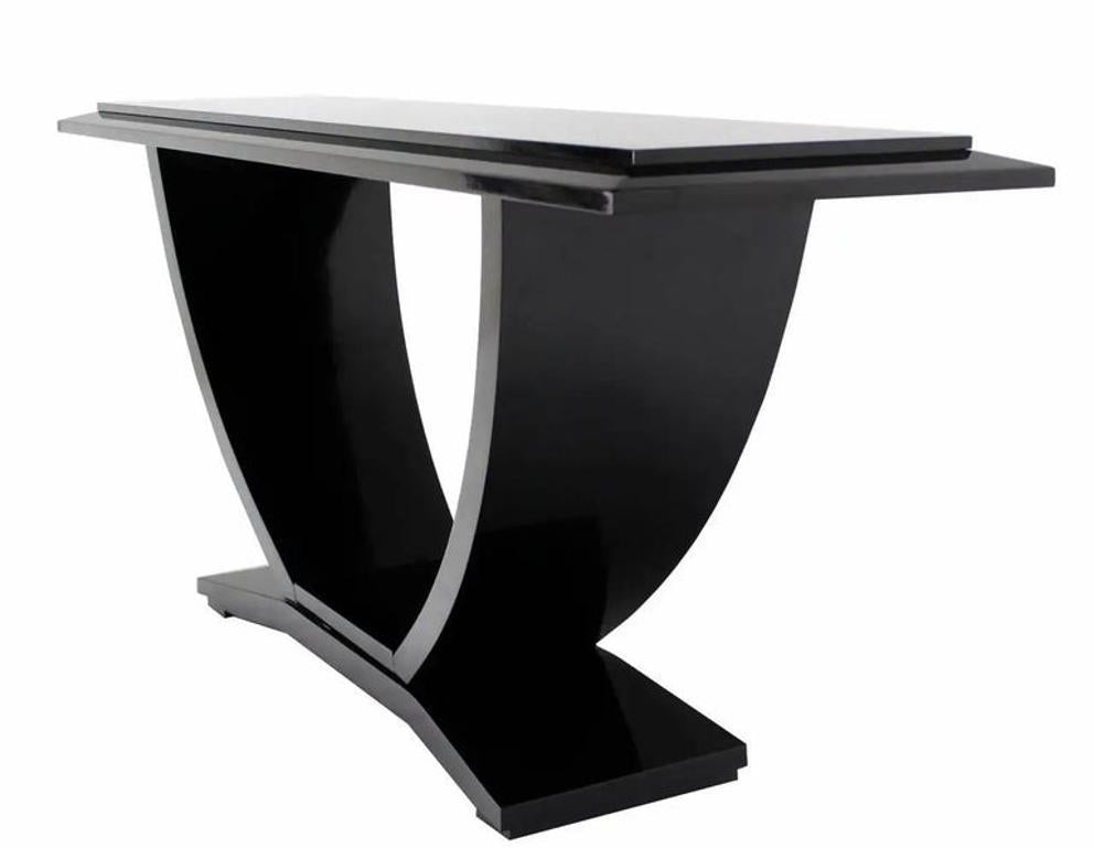 Black Lacquer U-Shape Arched Base Console Table by Drexel