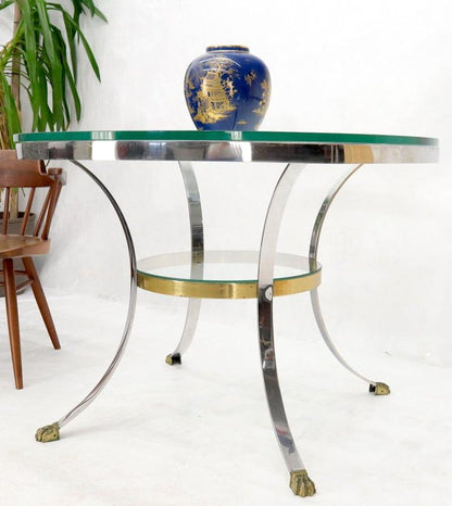 Brass Claw Feet Crome and Brass Glass Round Top Gueridon Center Cafe Game Table