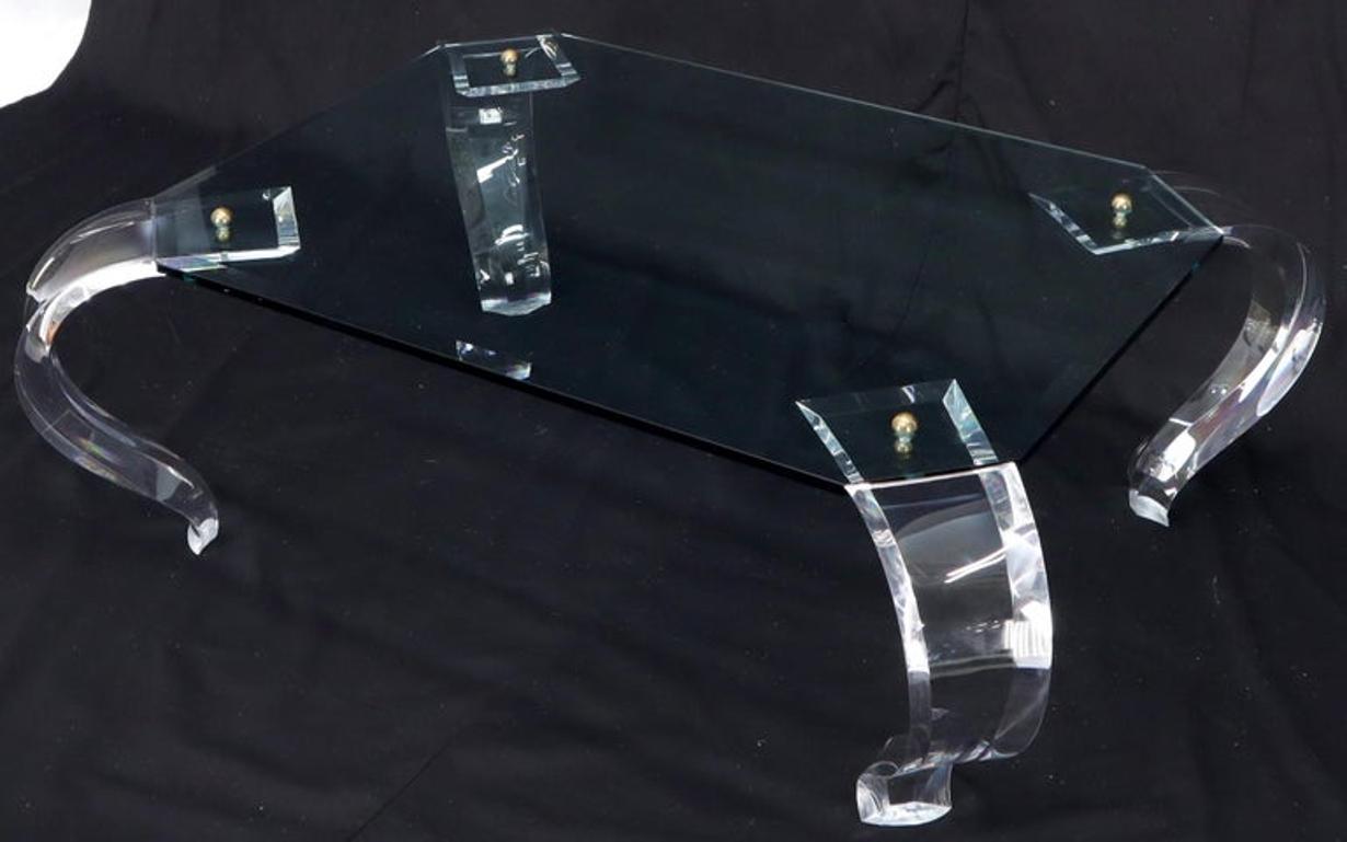 Glass Top Bent Lucite Legs Rectangular Coffee Table
