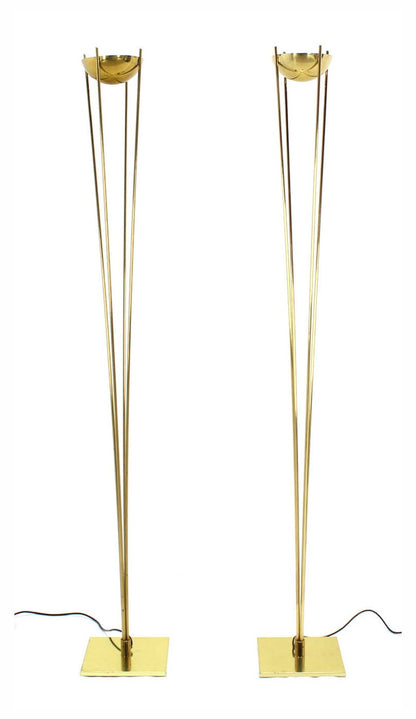 Pair of Brass Mid-Century Modern Halogen Floor Lamps