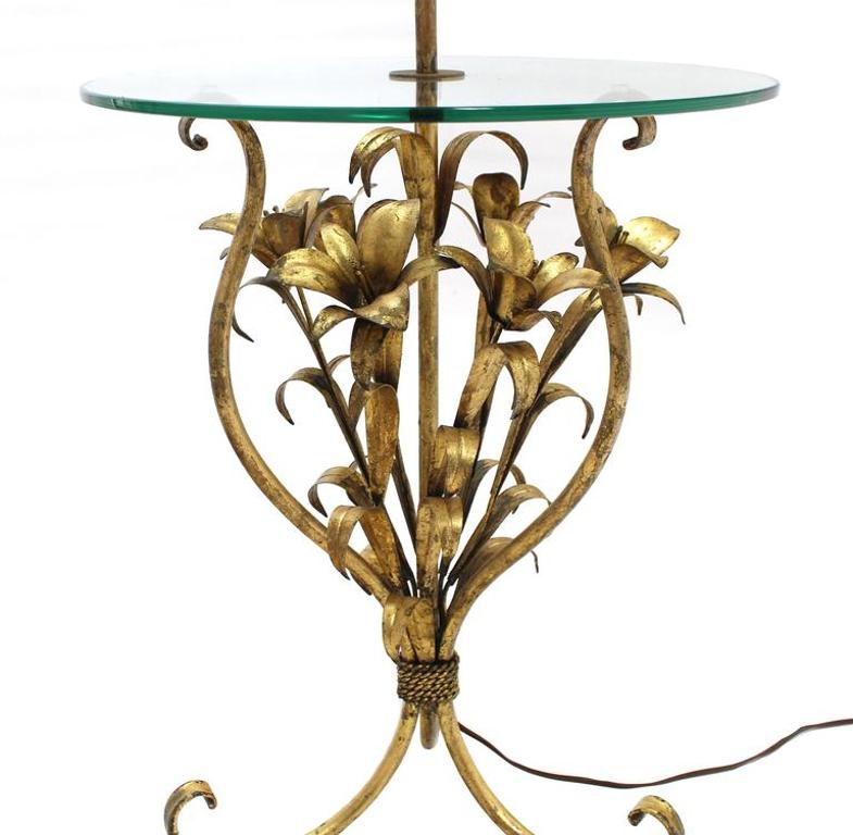 Mid Century Modern Gold Gild Metal Leaf Table Floor Lamp