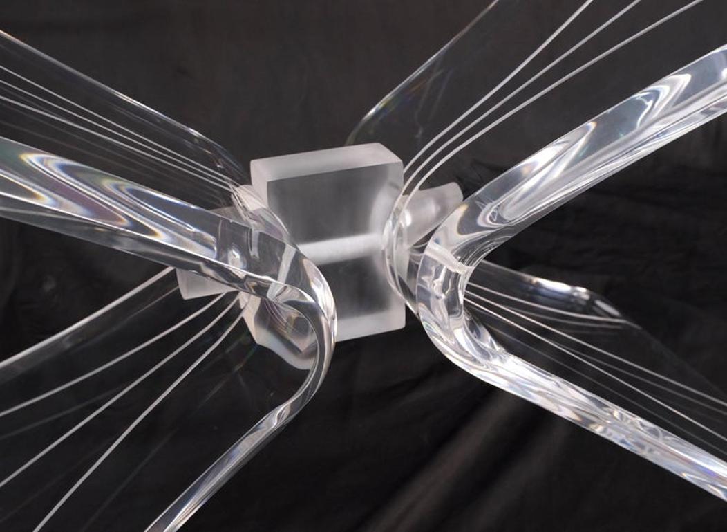 Lucite Bow Tie Butterfly Wing Shape Base Oval Glass Top Mid Century Coffee Table