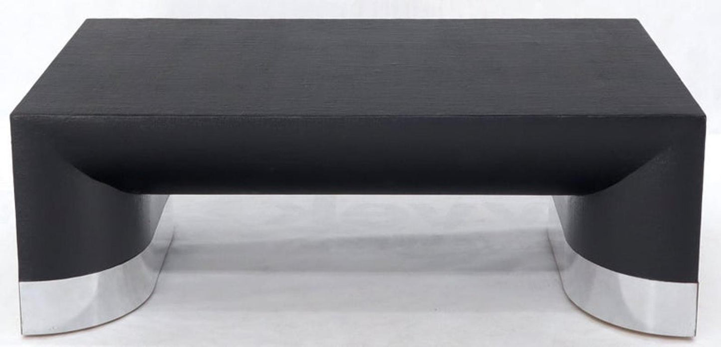 Large Black Lacquer Cloth Covered Chrome Base Rectangular Coffee Table